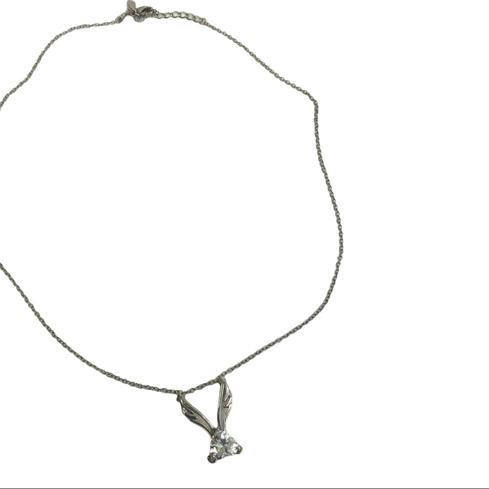 Sterling silver angel wings crystal heart 18”